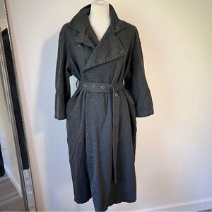 Sarah Pacini Gray Jersey Knit Maxi Coat Belted Size 1 EUC grey trench long
